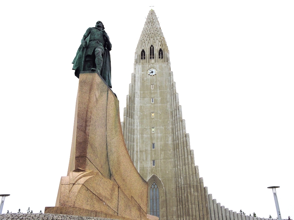 Reykjavik Cathedral and statue